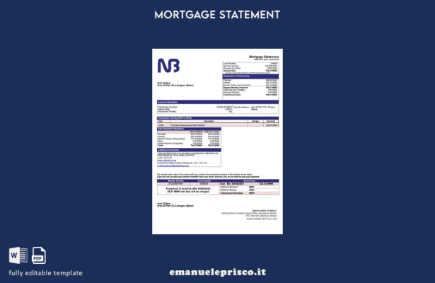 stile verificato Estratto conto ipotecario della Banca nazionale del Malawi Mode